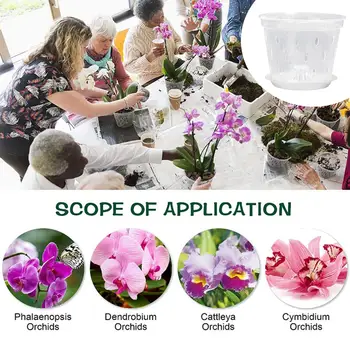 Orquídea Potes para Repotting | Vasos de Plantas com Furos de Drenagem e Pires | Limpar Vasos de Orquídeas Flowerpot
